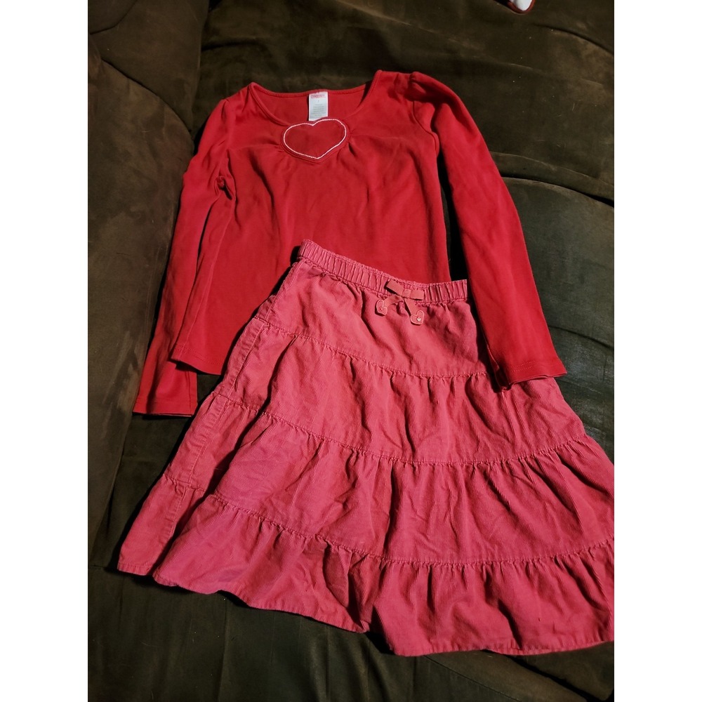 Gymboree valentine's day‎ red heart top pink skirt with hearts size 7